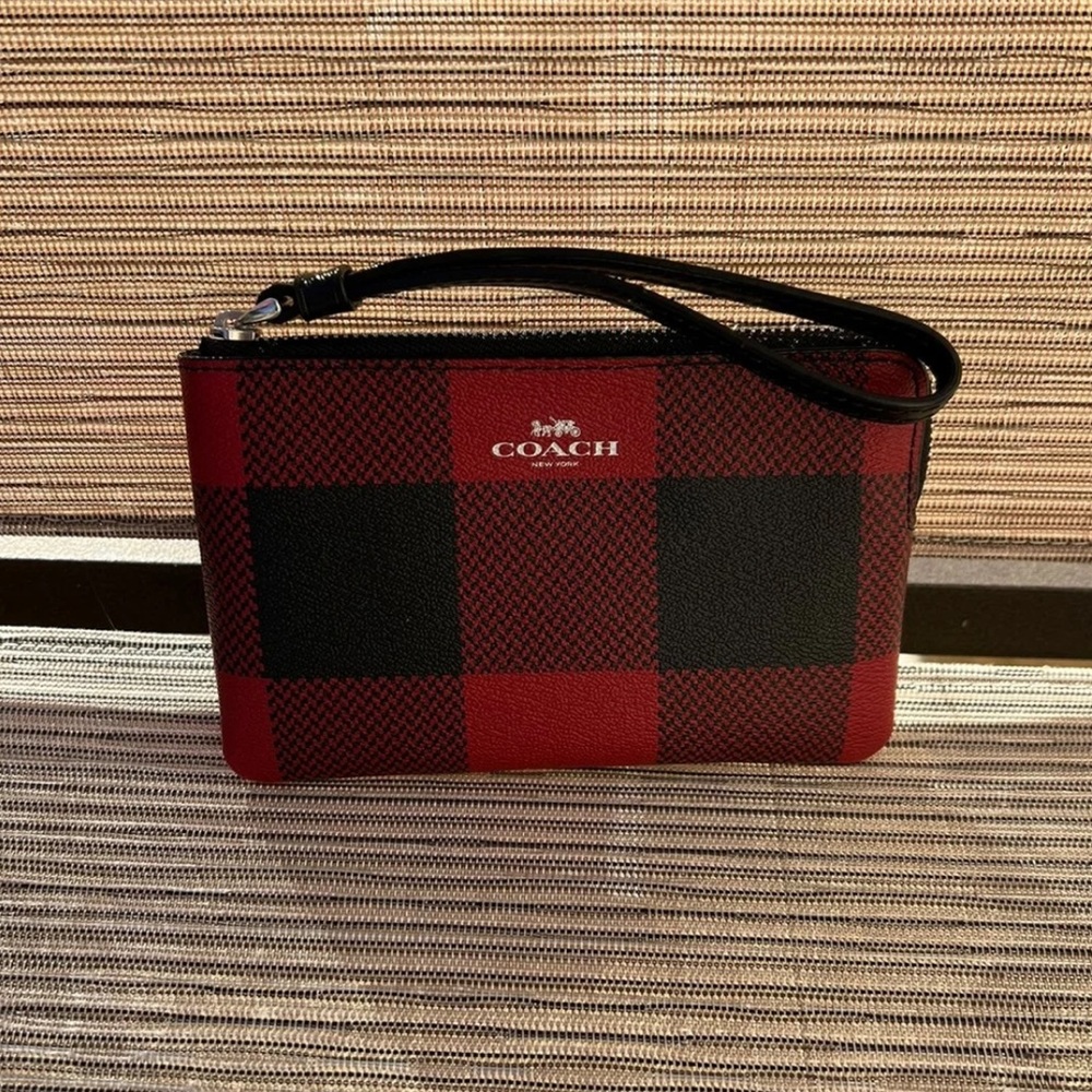 Coach buffalo plaid Wristlet